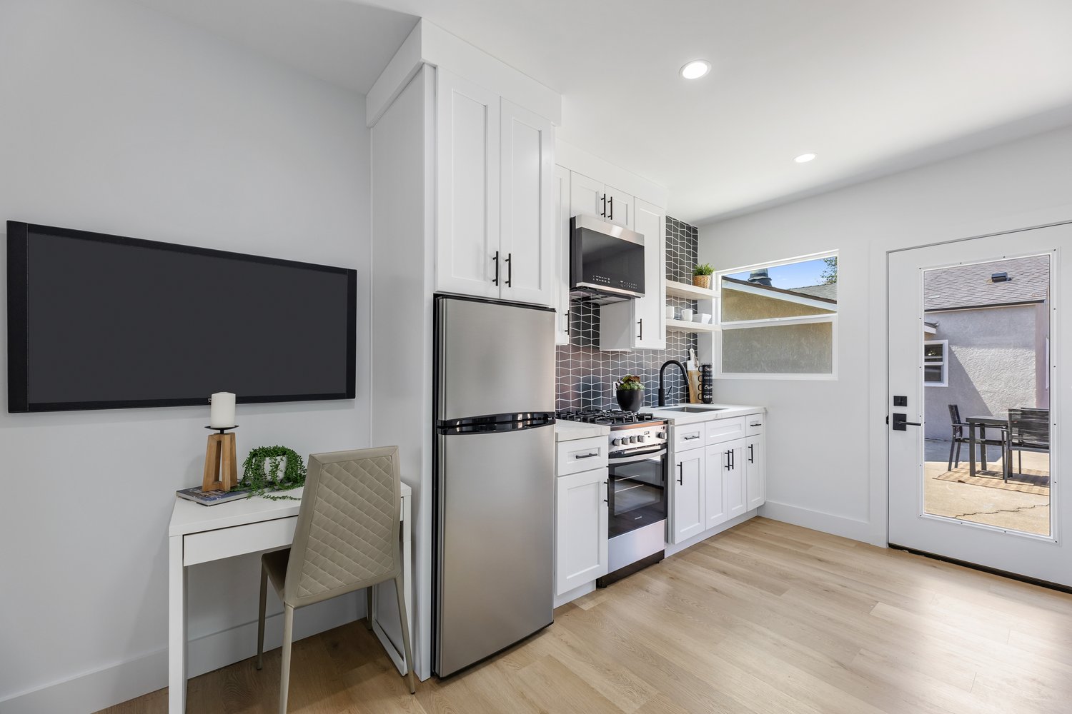 Kitchen and living space in an ADU