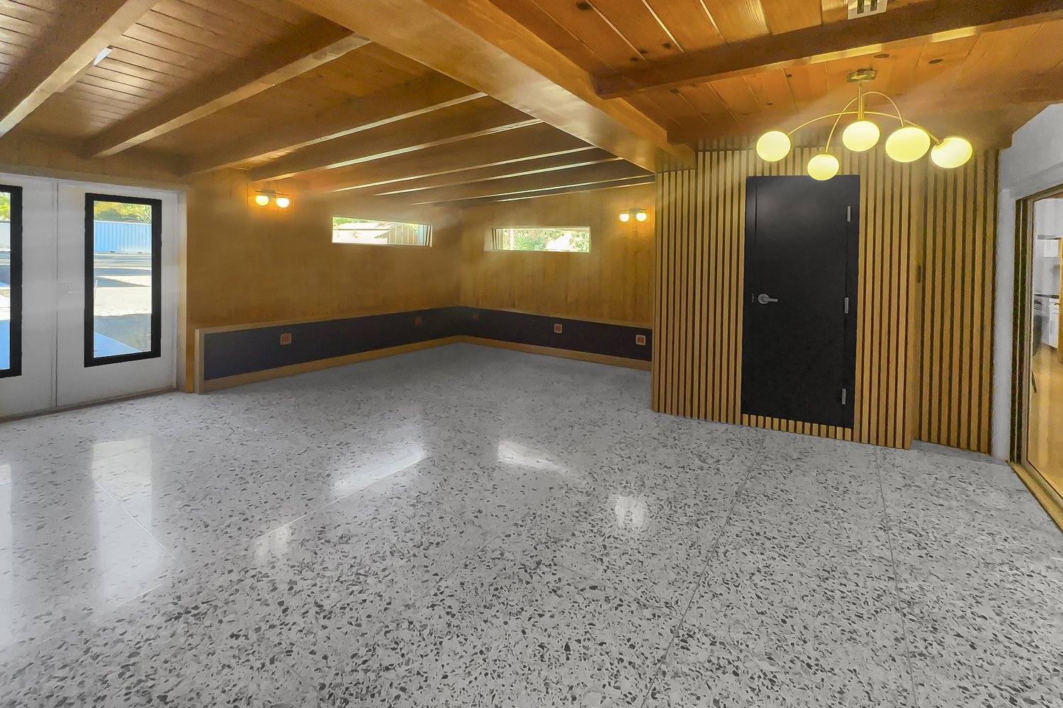 Wood-lined studio lounge
