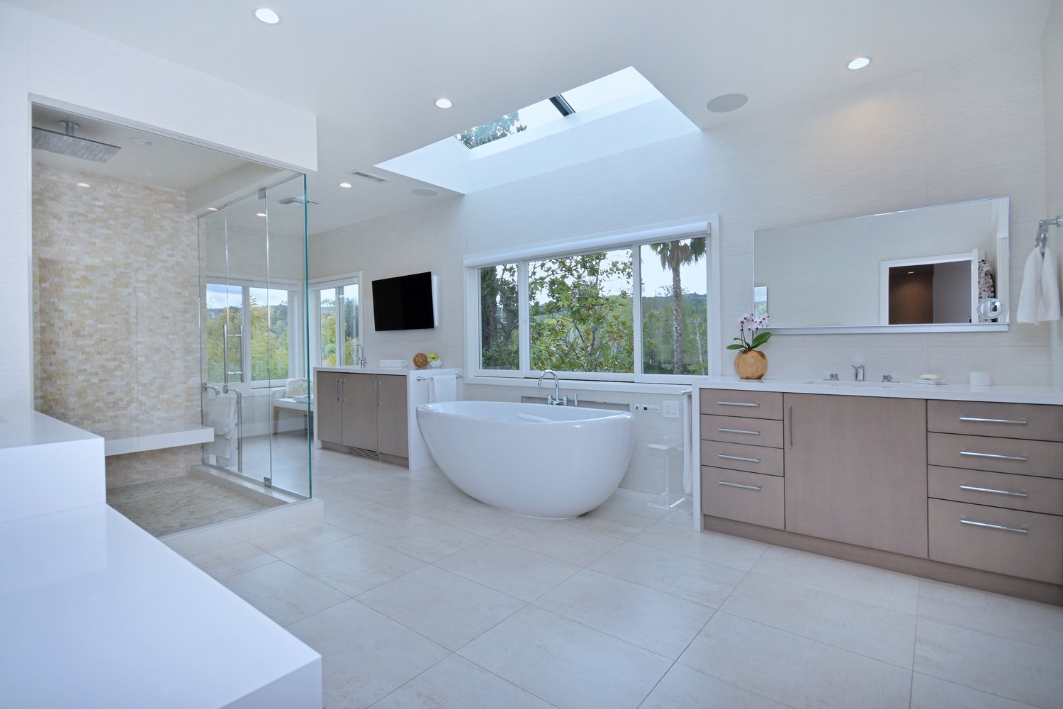 Walk-in shower in a spa bathroom