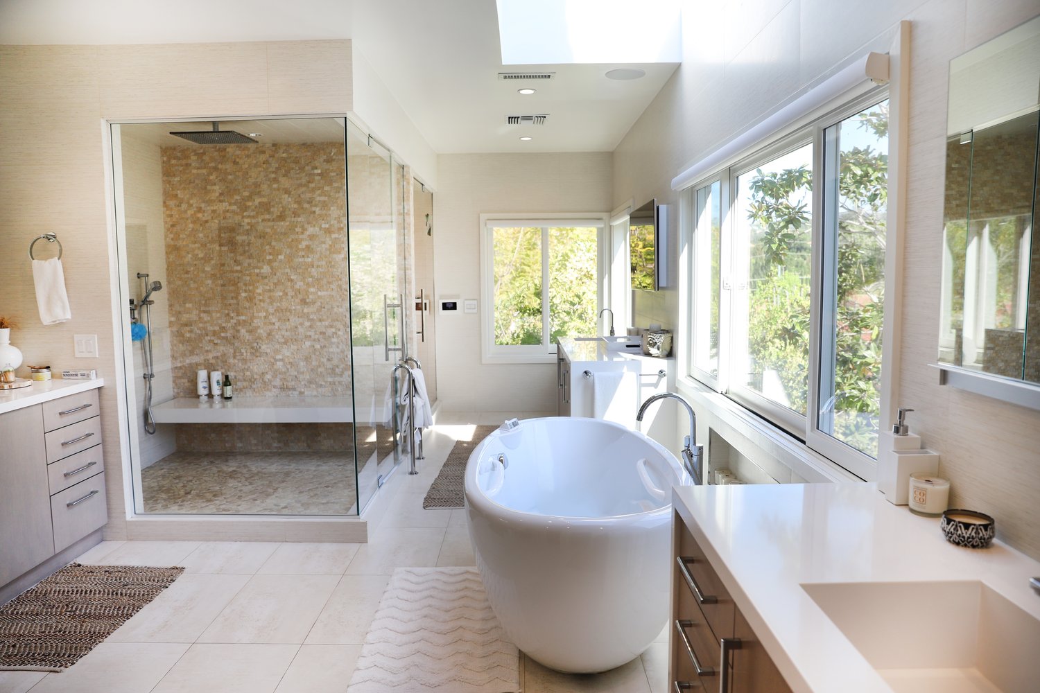 Floating vanity in a spa bathroom remodel